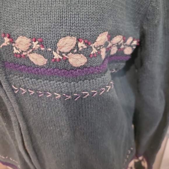Vintage Eddie Bauer Women's SZ Med. Zip Cardigan embroidery forest green Y2K - Picture 6 of 11